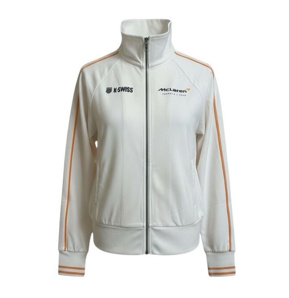 NWT F1 Formula One McLaren Women's L White Retro Soft Track Jacket NEW Large